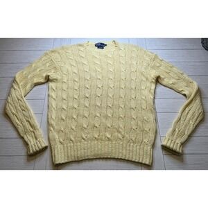VTG‎ Polo Ralph Lauren Men's Yellow Open Cable Knit Linen Blend Sweater Sz XL
